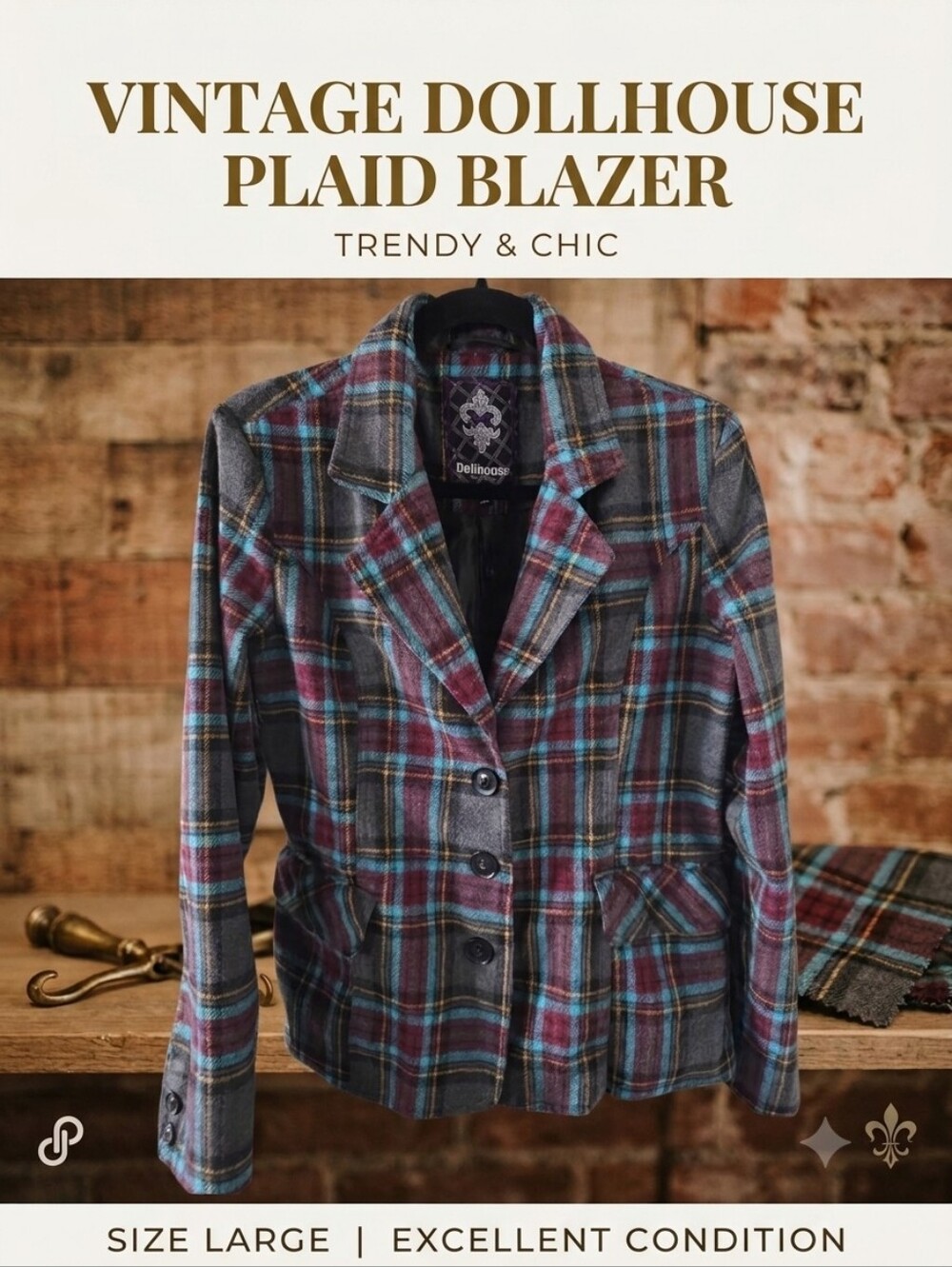 Dollhouse Vintage Y2K Plaid Button Up Blazer/ Jacket